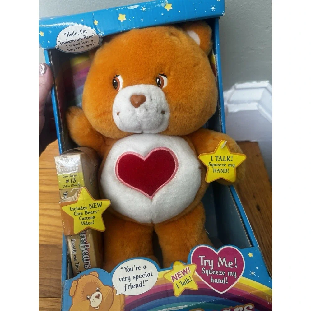 Vintage Care Bears Talking Tenderheart Bear NIB With VHS Tape Damaged Box 2004